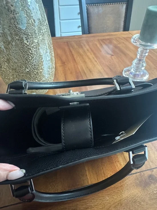 Michael Kors Black Leather Satchel Silver-Tone Charm and Matching Wallet New - Picture 4 of 11